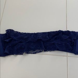 Navy blue strapless ruffle top
